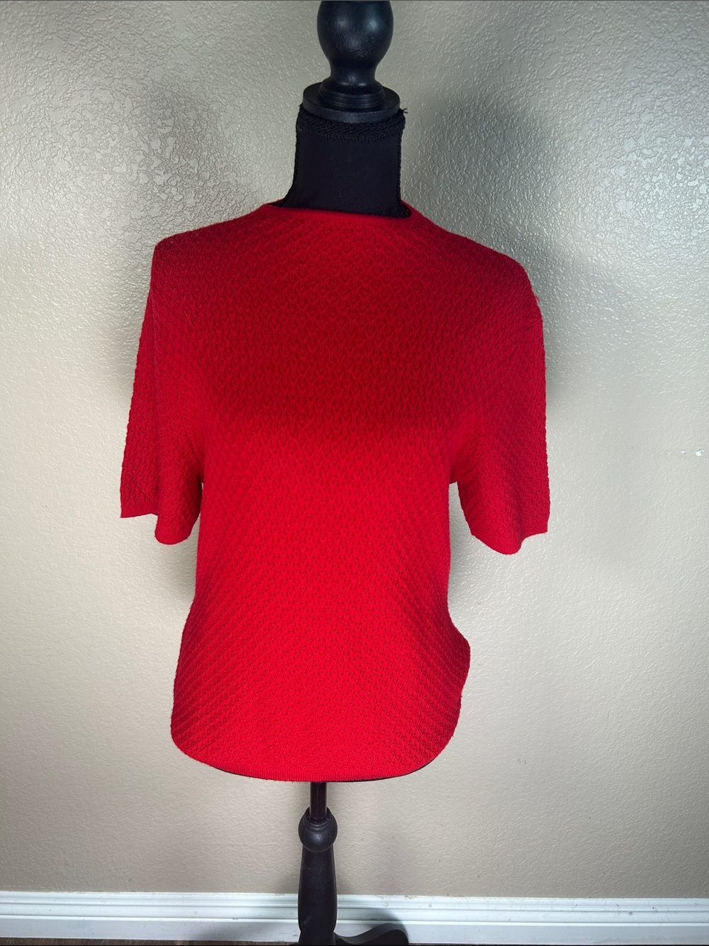 Pendleton 100% Merino Wool Textured Knit Short Sleeve Sweater Red Size Large